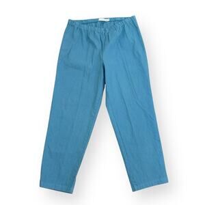 Cut Loose Turquoise Linen Cotton Tapered Crop Pants L Pull On Lagenlook Artsy